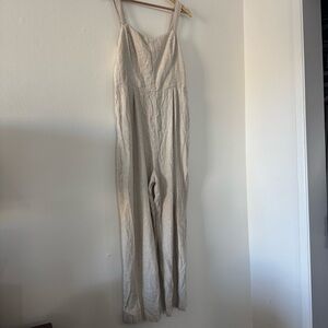NWT Cream Linen Blend Jumpsuit Women’s Large Old Navy Pockets Euro Summer Boho